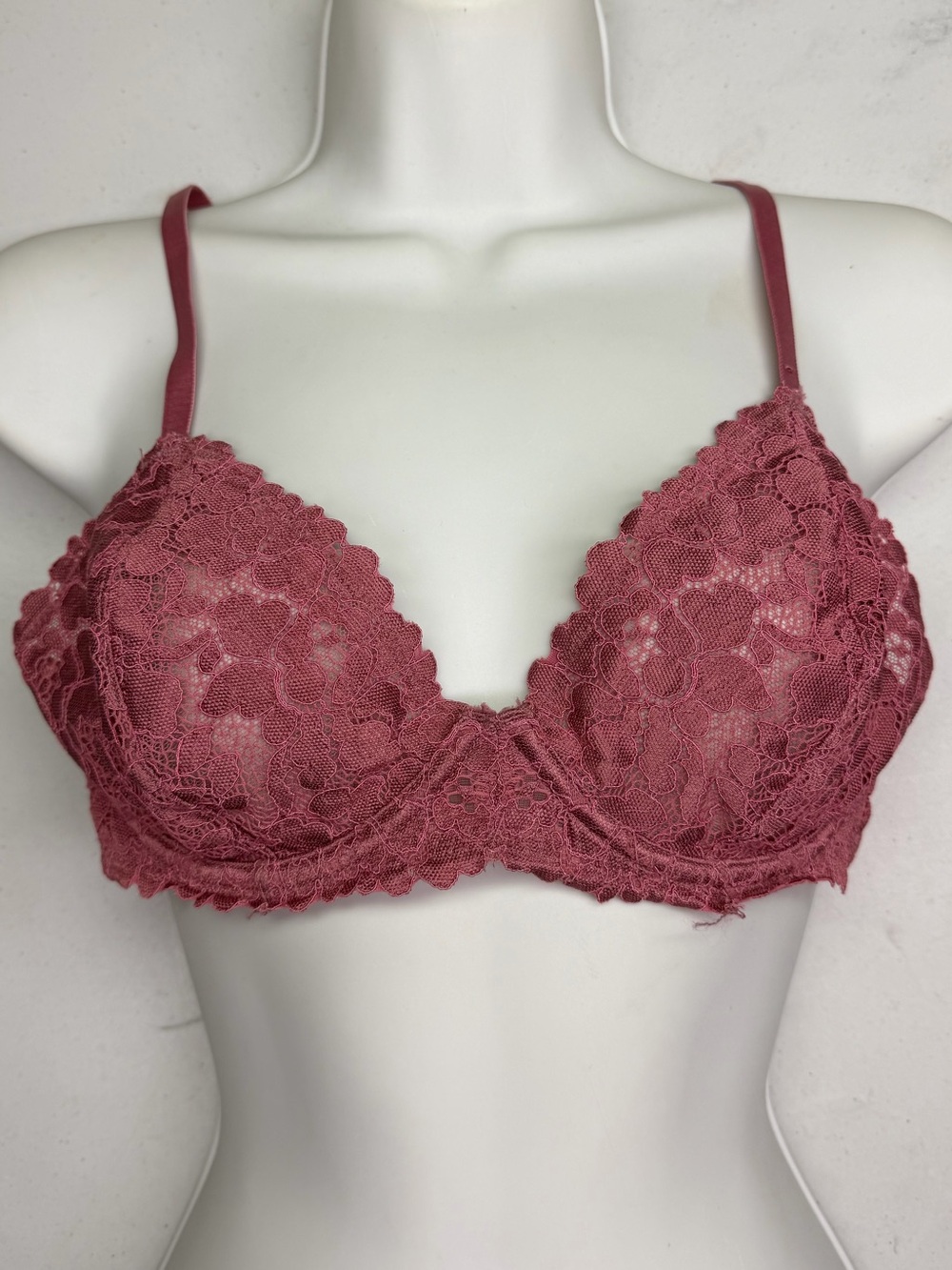 La Senza Unlined Floral Lace Underwire Bra Dusty Rose Pink Size L *P1015